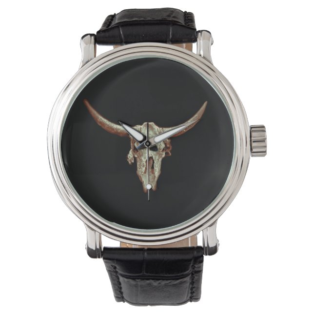 Cow Skull Brown Land Westerna Rustic Stil Armbandsur (Framsida)