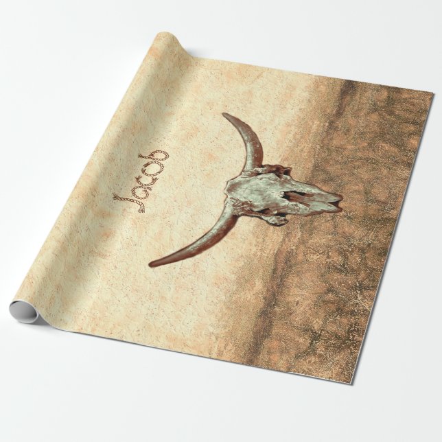 Cow Skull Brown Land Westerna Rustic Stil Presentpapper (Utrullad)