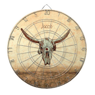 Cow Skull Brown Westerna Land Rustic Stil Darttavla