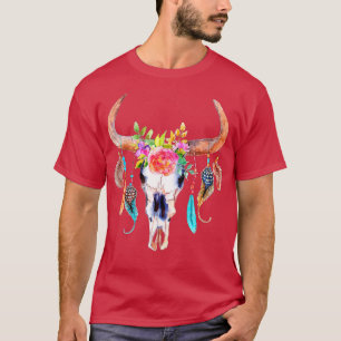 Cow Skull för Women Sugar Flowers Ro Helloween T Shirt