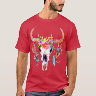 Cow Skull för Women Sugar Flowers Ro Helloween T Shirt