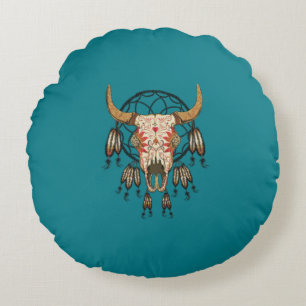 Cow Skull Southwest Dream Catcher Rund Kudde