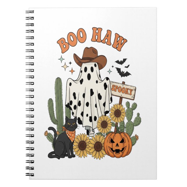 Cow Spot Ghost Western-Funny Halloween Anteckningsbok (Framsidan)