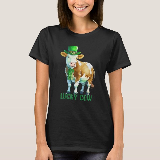 Cow St Patrick Leprechaun Shamrock Irish Dairy Luc T Shirt (Framsida)