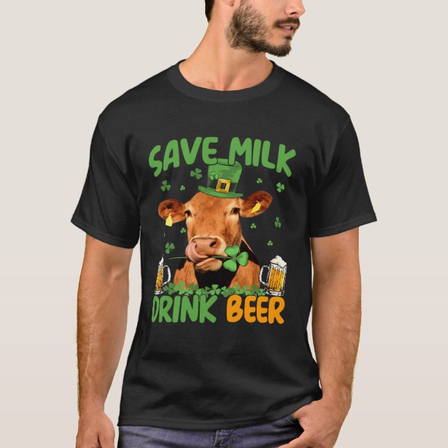 Cow St Patrick s Day Save Milk Drink Beer Irish Pa T Shirt (Framsida)