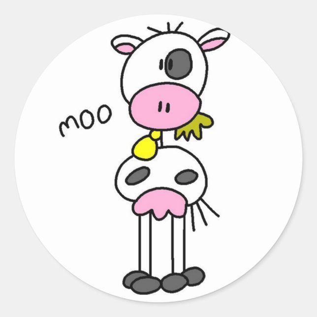 Cow Stick figur Sticker Runt Klistermärke (Framsida)