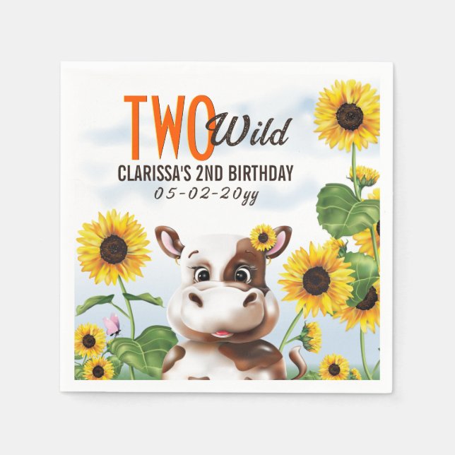 Cow Sunblomma Girl Second Birthday Pappersservett (Framsidan)
