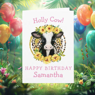 Cow Sunblommor Grattis på födelsedagen-kort Kort