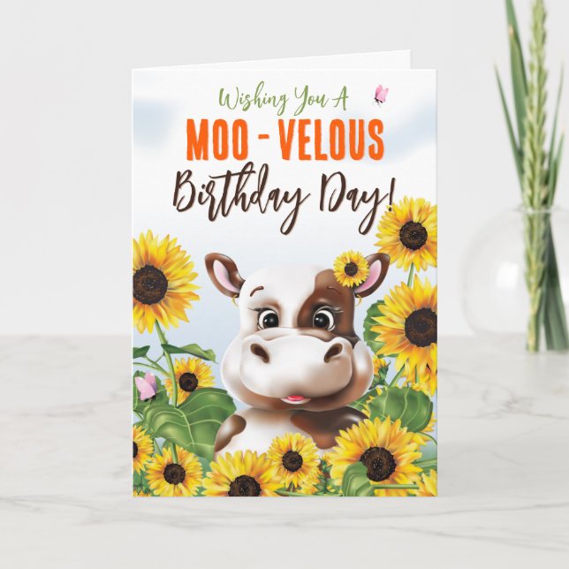 Cow Sunflower Funny Birthday Kort (Framsida)