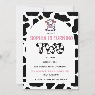 Cow Theme Second Birthday Invitation –Turning TOW Inbjudningar