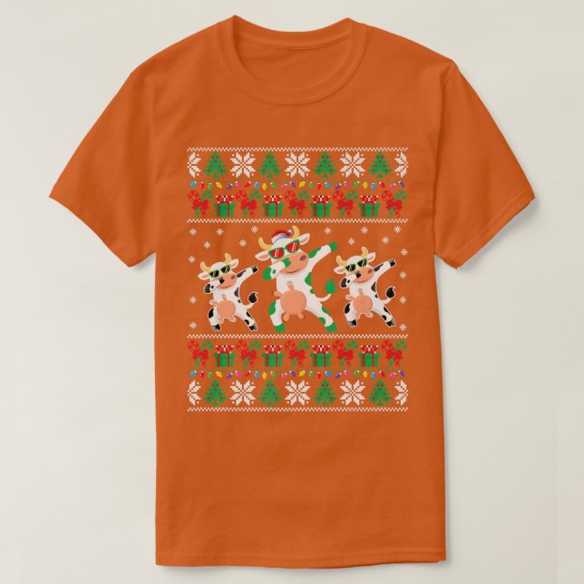 Cow Ugly Christmas Sweater Funny Dabbing Cow Xmas  T Shirt (Design framsida)