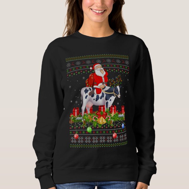 Cow   Ugly Santa Riding Cow Christmas T Shirt (Framsida)