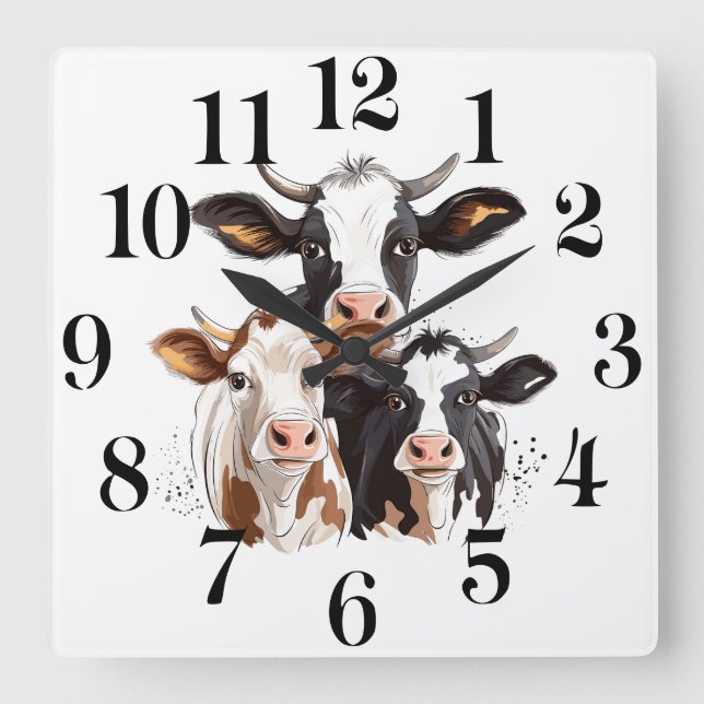 Cow Wall Clock Fyrkantig Klocka (Framsida)