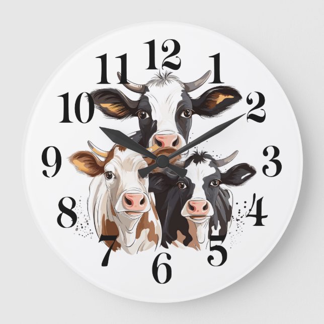 Cow Wall Clock Stor Klocka (Framsida)
