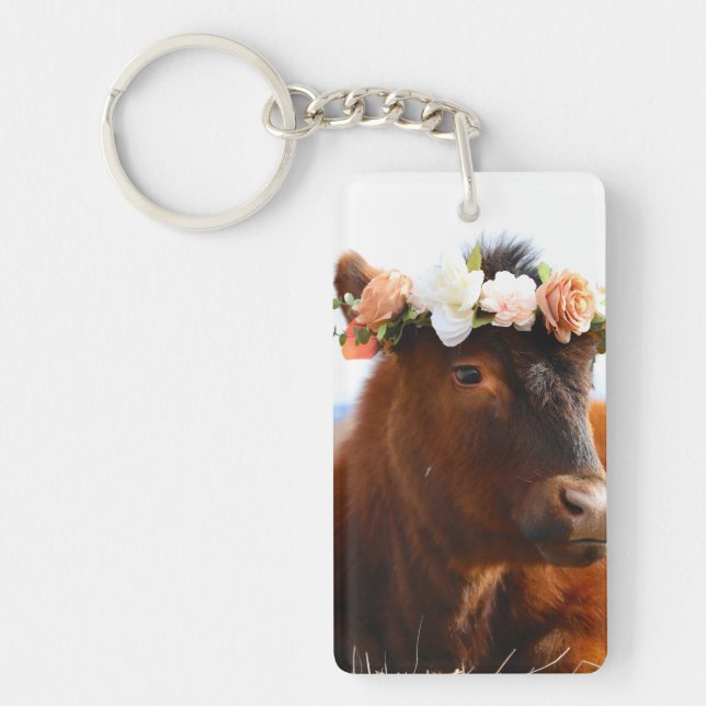 Cow with Flower Crown Keychain (2 sided) (Framsidan)