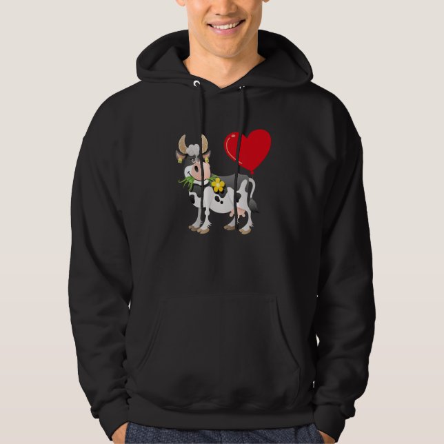 Cow With Heart Balloon Valentines Day Love Boys Hoodie (Framsida)
