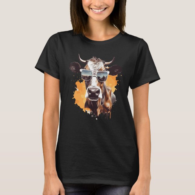 Cow With Sunglasses Farmer 1 T Shirt (Framsida)