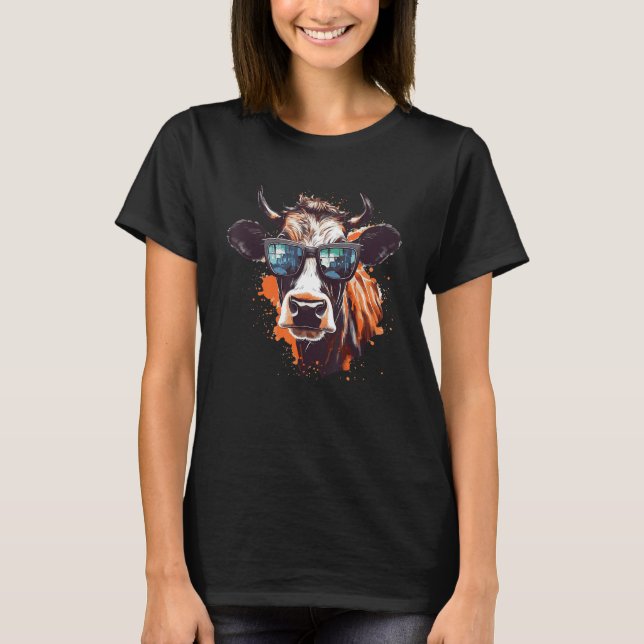 Cow With Sunglasses Farmer 4 T Shirt (Framsida)