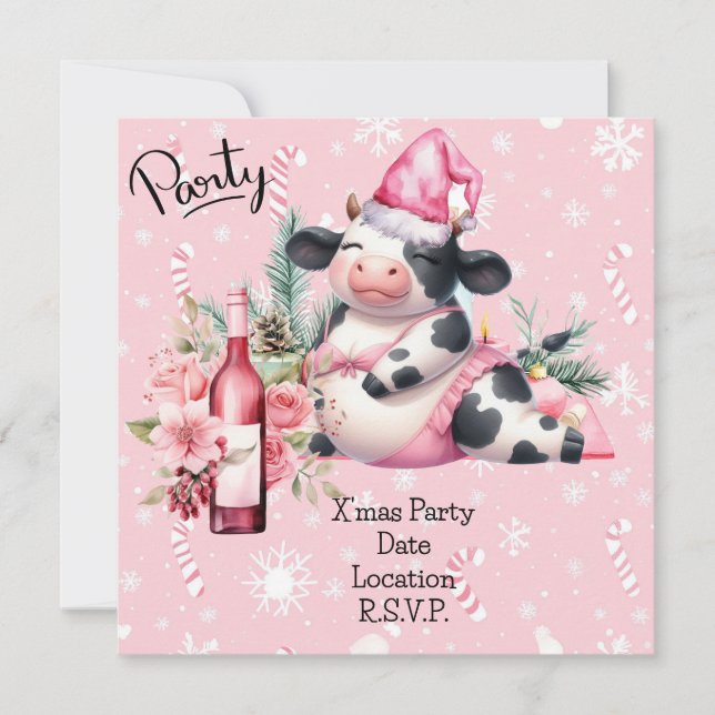 Cow Yoga Rosa-Dekorationen Jul Inbjudningar (Framsida)