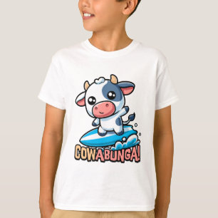 Cowabunga! Cute Surfing Cow Pun T Shirt