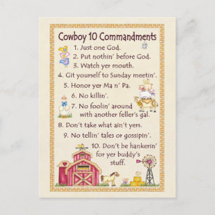 Cowboy 10 Commandments - Farm Vykort