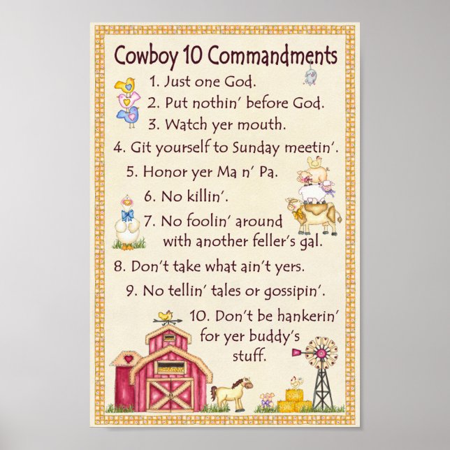 Cowboy 10-kommandon - Farm-Roligten Poster (Framsidan)