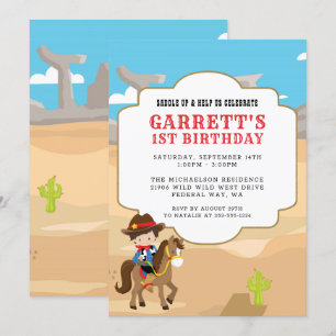 Cowboy 1:a födelsedagen Party Inbjudningar