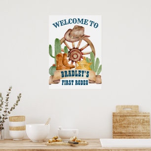 Cowboy 1:a rodeo-hästar gård fest välkomstskylt poster