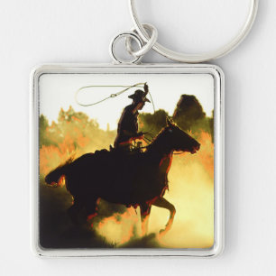 Cowboy 1 Keychain Fyrkantig Silverfärgad Nyckelring