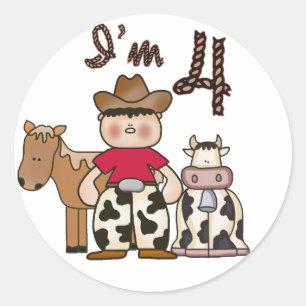 Cowboy 4e födelsedagen runt klistermärke
