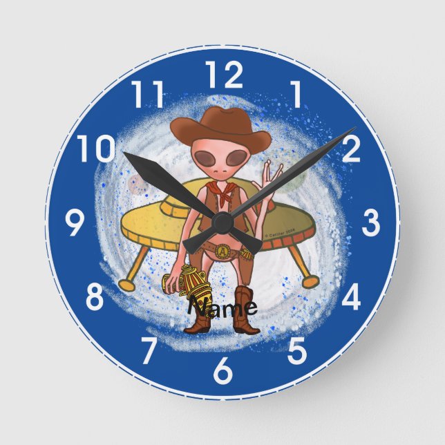 Cowboy Alien Clock Rund Klocka (Framsida)