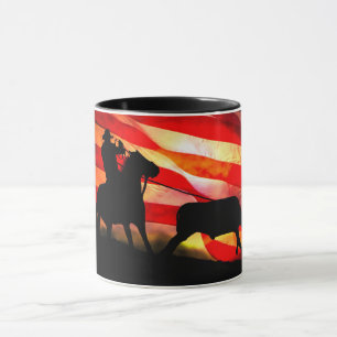 Cowboy American Flagga Steer Roping Rodeo Mugg