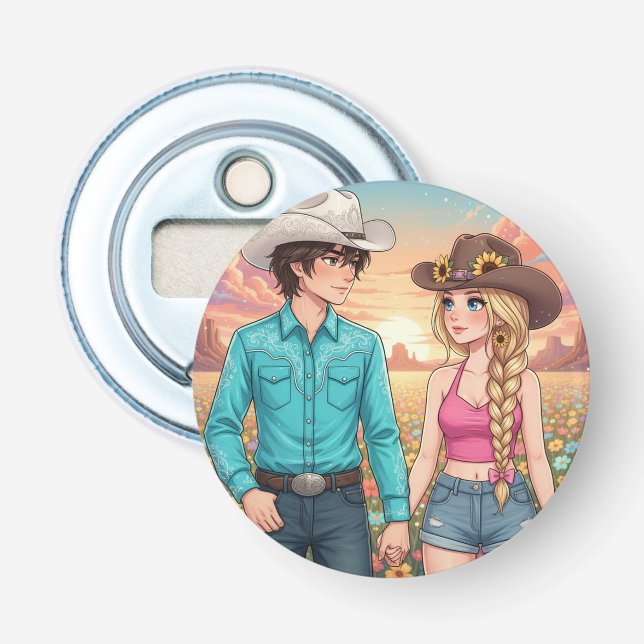 cowboy and cowgirl anime style flasköppnare (Framsidan)