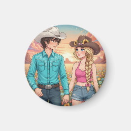 cowboy and cowgirl anime style magnet