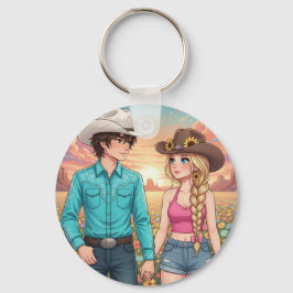cowboy and cowgirl anime style nyckelring