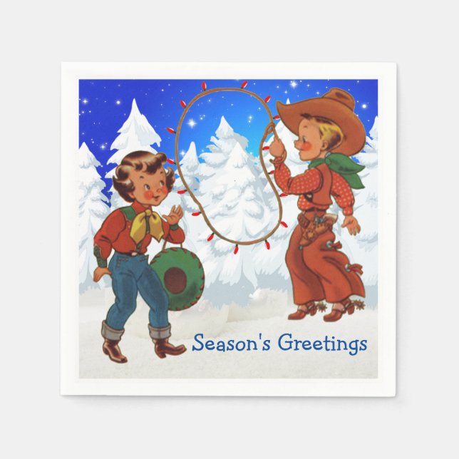 Cowboy and Cowgirl Kids Winter Party Napkins Pappersservett (Framsidan)