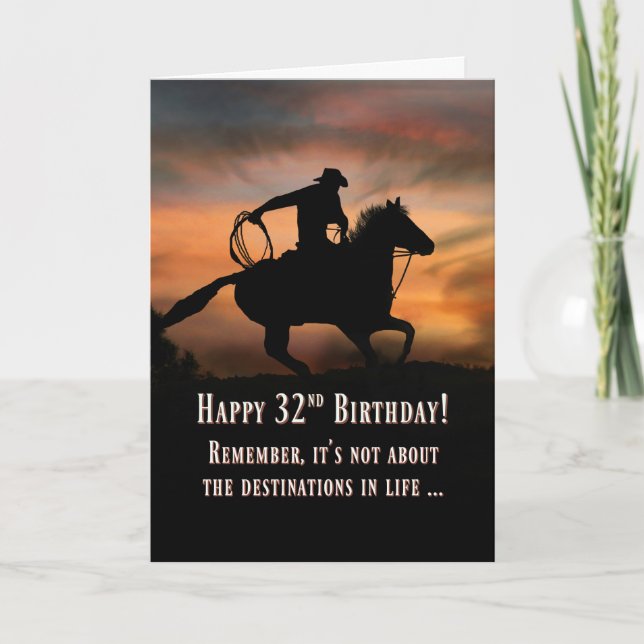 Cowboy and Horse Lycklig 32:a födelsedagen Kort (Framsida)
