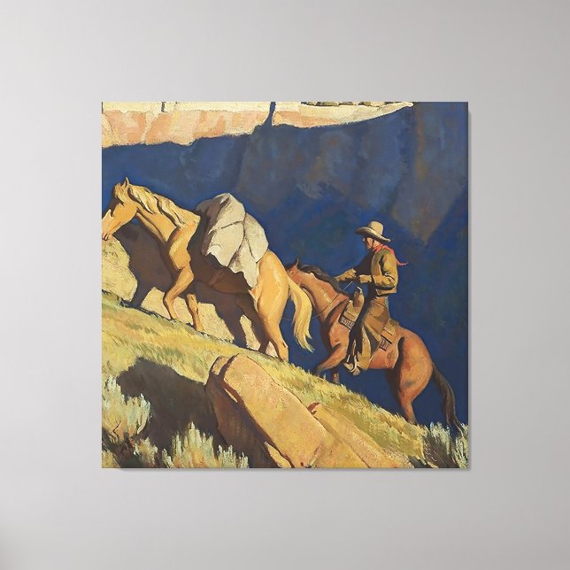 "Cowboy and Pack Horse" av Maynard Dixon Canvastryck (Framsida)