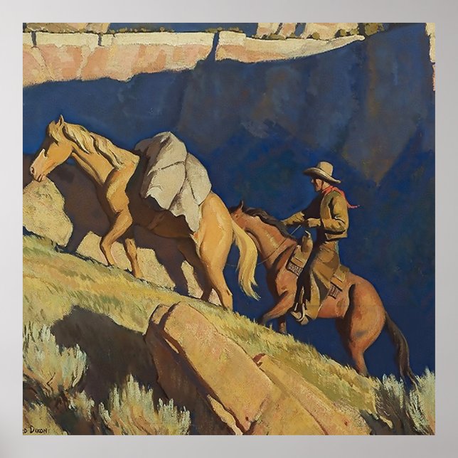 "Cowboy and Pack Horse" av Maynard Dixon Poster (Framsidan)