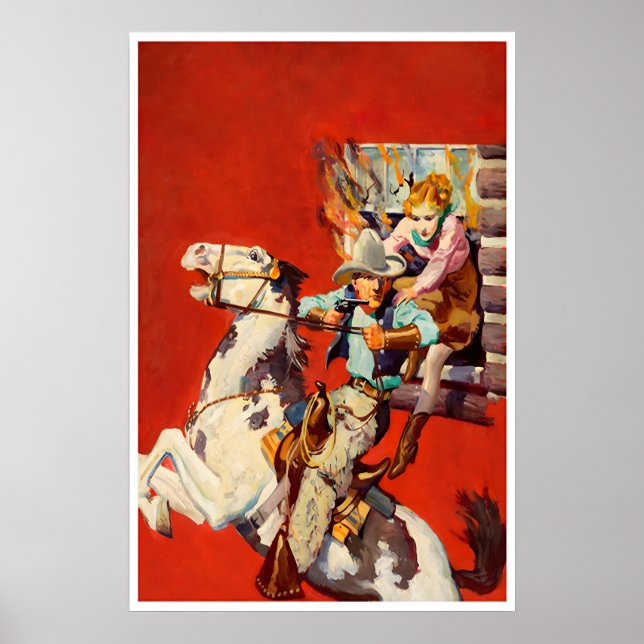 Cowboy Art Revolver Skytt Tryck Västerländsk Affis (Framsidan)