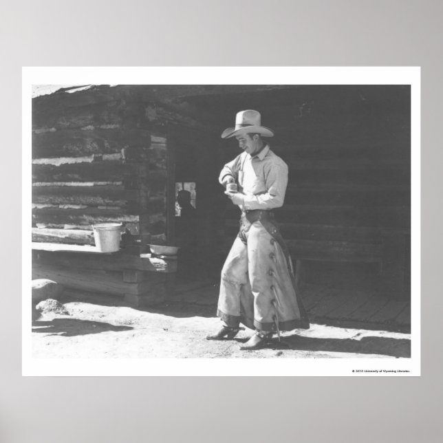 Cowboy äter från en Peter Pan-peanutbutter. Poster (Framsidan)