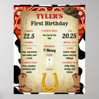 Cowboy Baby 1:a födelsedagsdelstenar Poster