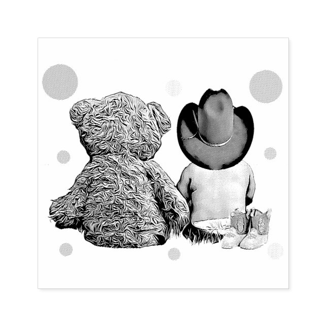 Cowboy Baby och Nalle Baby Shower Stämpel (Tryck)