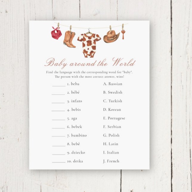 Cowboy baby shower - Baby around the world game (Skapare uppladdad)