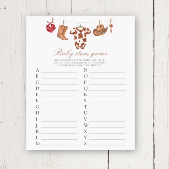 Cowboy baby shower Baby Item Game (Skapare uppladdad)