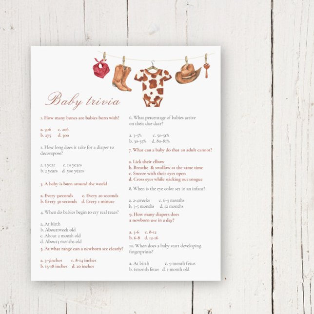 Cowboy baby shower - Baby Trivia Game (Skapare uppladdad)