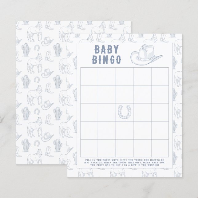 Cowboy Baby shower Bingo spel (Fram/baksida)