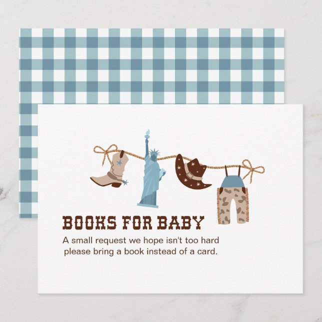 Cowboy Baby Shower-böcker för baby inbjudan  (Fram/baksida)