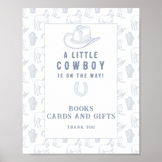 cowboy baby shower - böcker kort och presentaffisc poster (Framsidan)