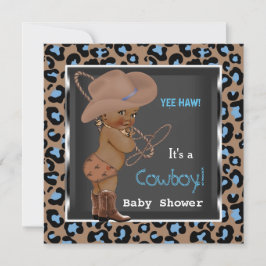 Cowboy Baby Shower Boy Blue Brown Ethnic Inbjudningar
